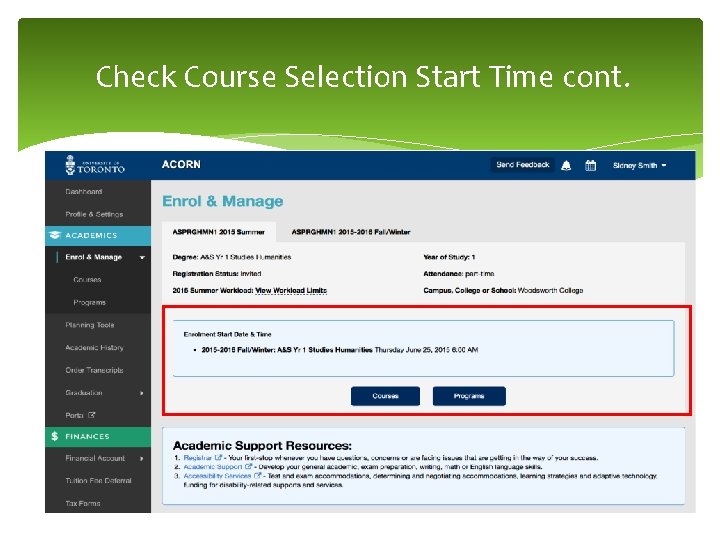 Check Course Selection Start Time cont. 