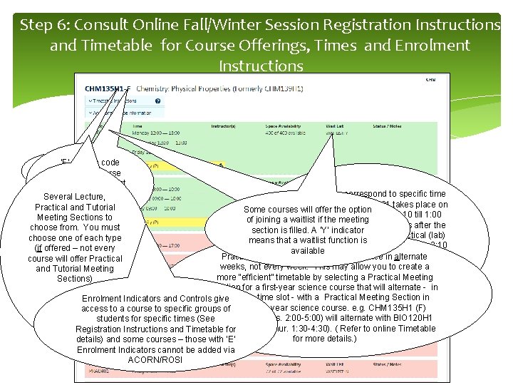 Step 6: Consult Online Fall/Winter Session Registration Instructions and Timetable for Course Offerings, Times