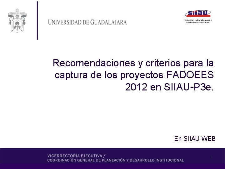 Recomendaciones y criterios para la captura de los proyectos FADOEES 2012 en SIIAU-P 3