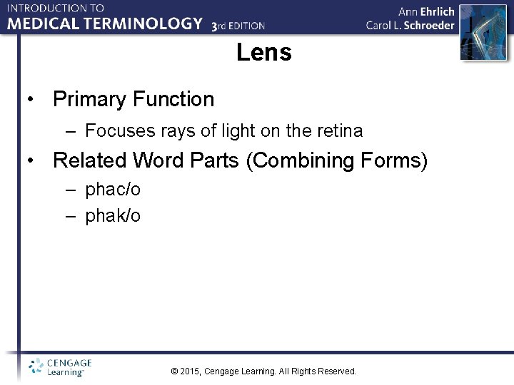 Lens • Primary Function – Focuses rays of light on the retina • Related