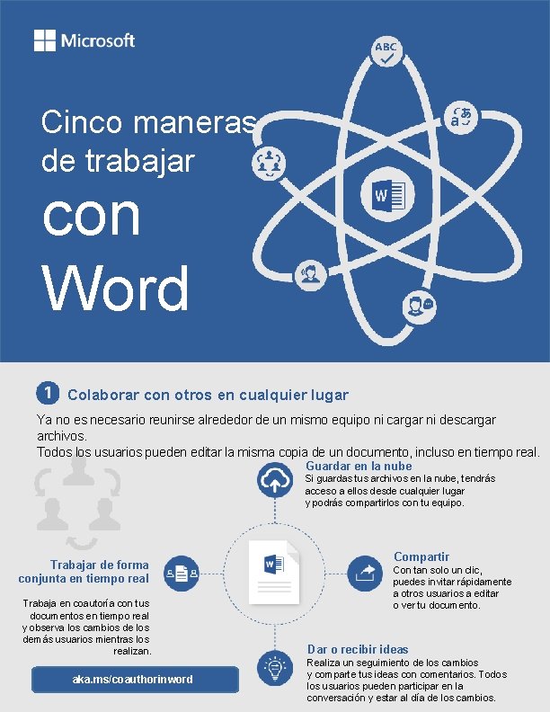 Cinco maneras de trabajar con Word Colaborar con otros en cualquier lugar Ya no