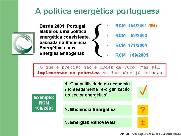 A política energética portuguesa { Desde 2001, Portugal elaborou uma política energética consistente, baseada