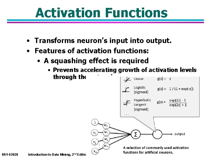 Activation Functions • Transforms neuron’s input into output. • Features of activation functions: •