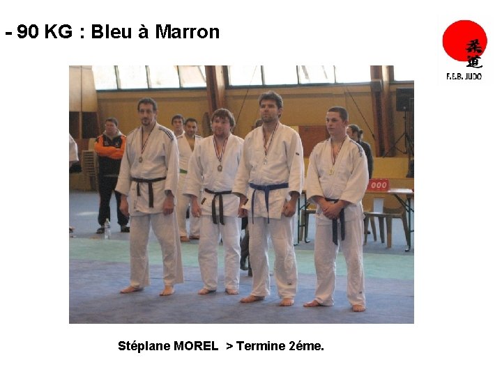 - 90 KG : Bleu à Marron Stéplane MOREL > Termine 2éme. 