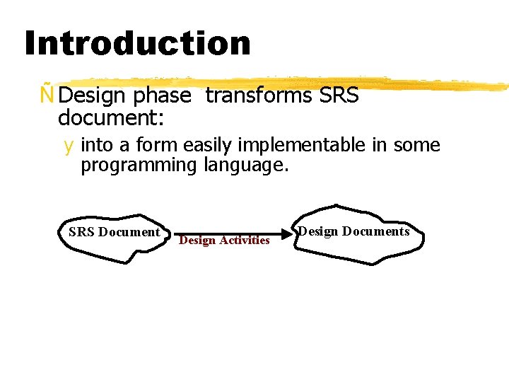 Introduction Ñ Design phase transforms SRS document: y into a form easily implementable in