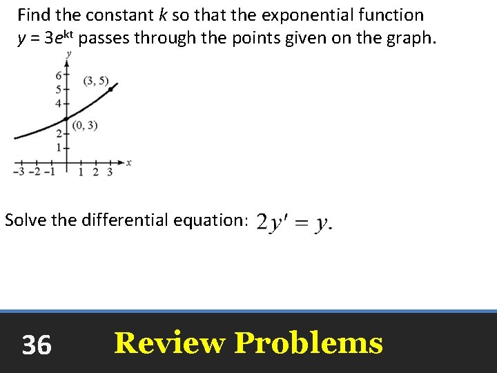 Find the constant k so that the exponential function y = 3 ekt passes