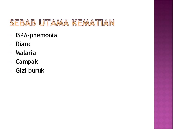  ISPA-pnemonia Diare Malaria Campak Gizi buruk 