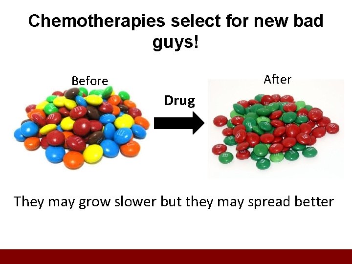 Chemotherapies select for new bad guys! After Before Drug They may grow slower but