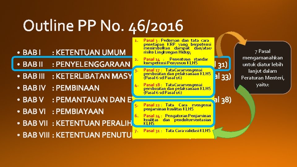 1. Pasal 3 : Pedoman dan tata cara penetapan KRP yang berpotensi menimbulkan dampak