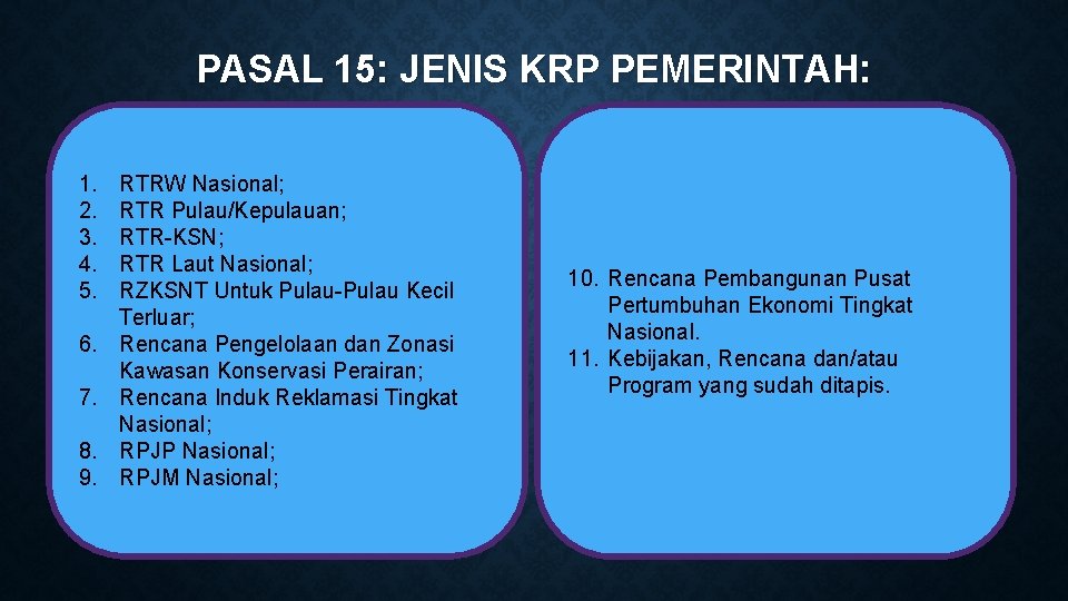 PASAL 15: JENIS KRP PEMERINTAH: 1. 2. 3. 4. 5. 6. 7. 8. 9.