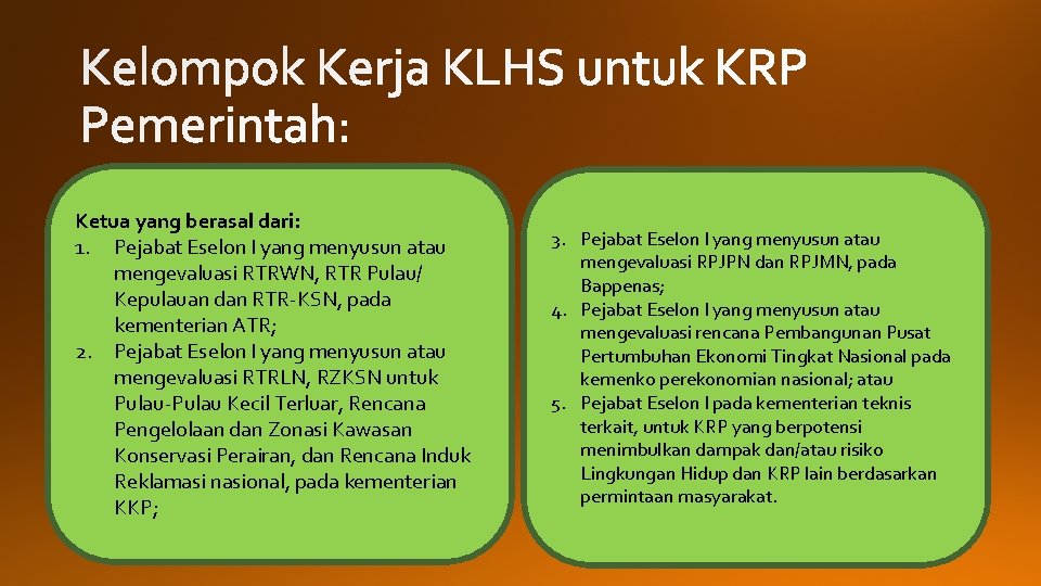 Ketua yang berasal dari: 1. Pejabat Eselon I yang menyusun atau mengevaluasi RTRWN, RTR