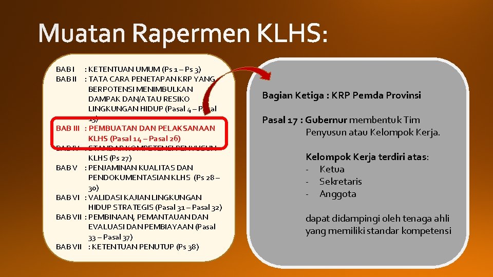 BAB I : KETENTUAN UMUM (Ps 1 – Ps 3) BAB II : TATA