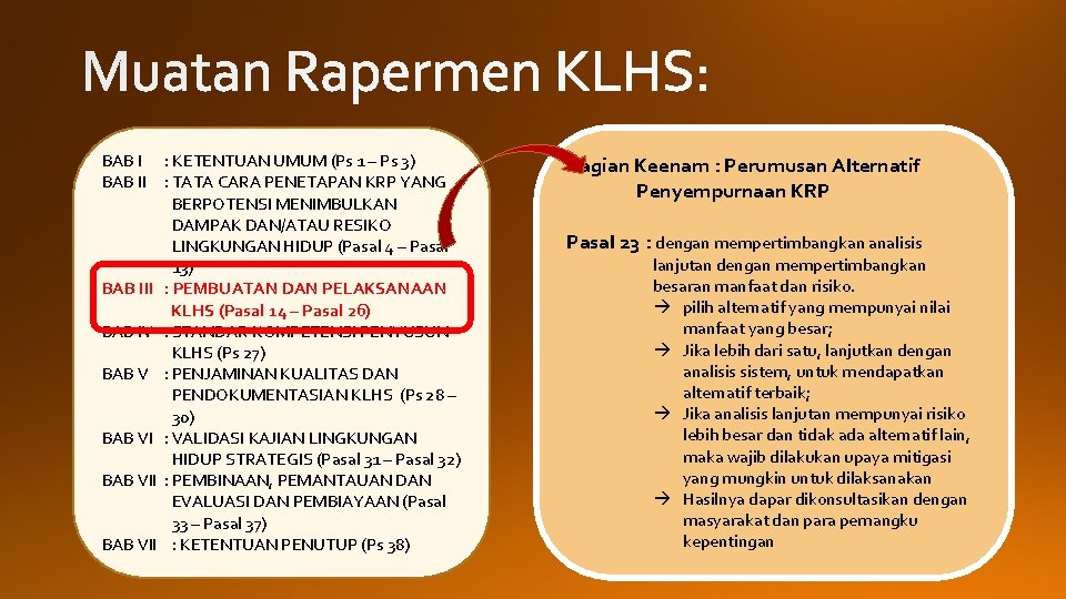 BAB I : KETENTUAN UMUM (Ps 1 – Ps 3) BAB II : TATA