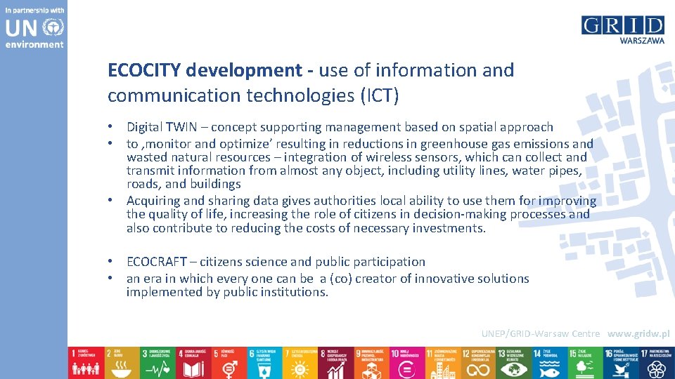ECOCITY development - use of information and communication technologies (ICT) • Digital TWIN –