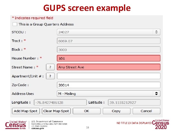 GUPS screen example NO TITLE 13 DATA DISPLAYED 16 