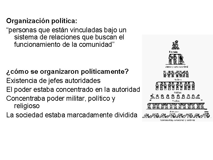 Organización política: “personas que están vinculadas bajo un sistema de relaciones que buscan el