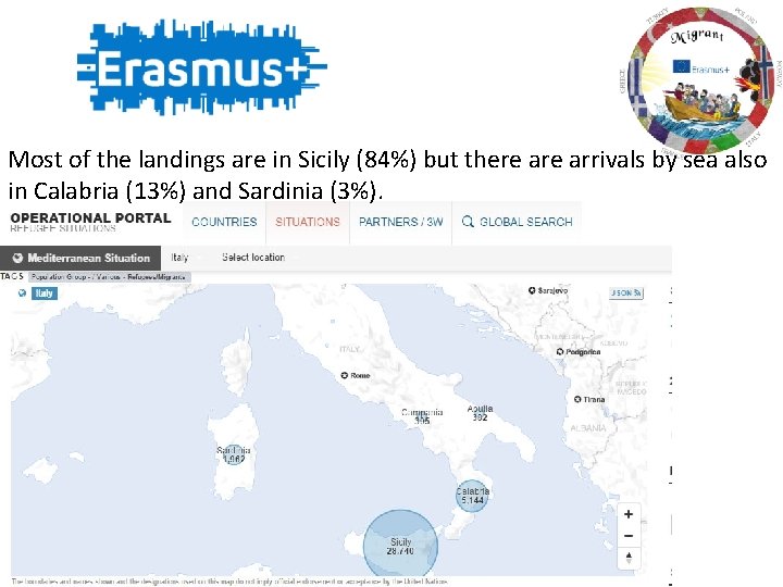 Most of the landings are in Sicily (84%) but there arrivals by sea also
