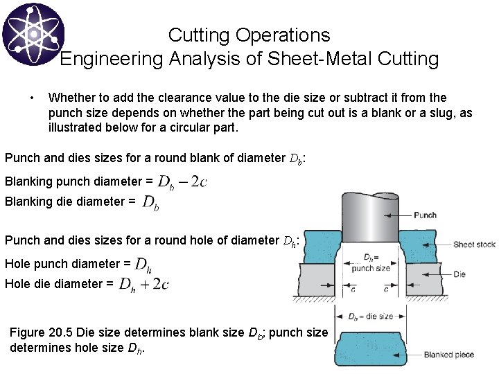 Cutting Operations Engineering Analysis of Sheet-Metal Cutting • Whether to add the clearance value