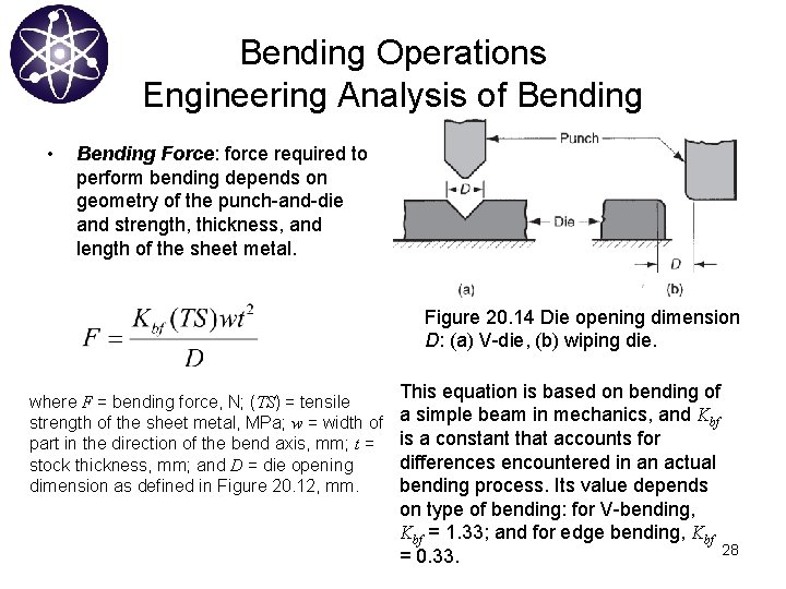 Bending Operations Engineering Analysis of Bending • Bending Force: force required to perform bending