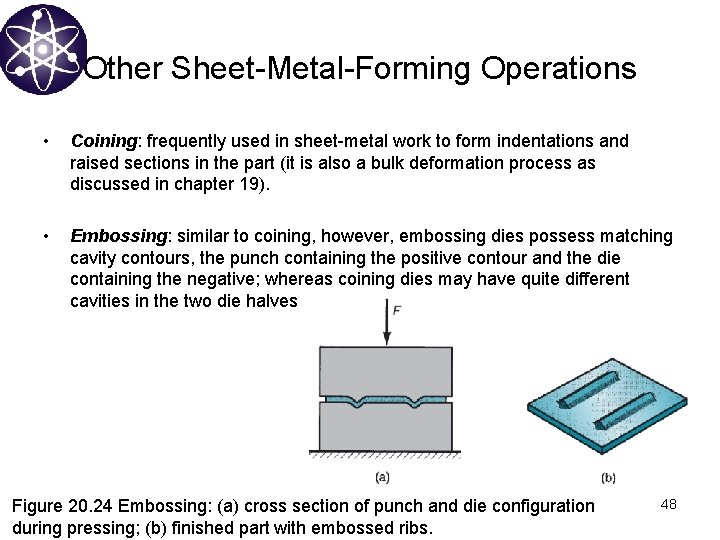 Other Sheet-Metal-Forming Operations • Coining: frequently used in sheet-metal work to form indentations and