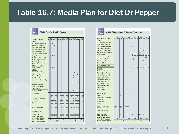 Table 16. 7: Media Plan for Diet Dr Pepper © 2013 Cengage Learning. All