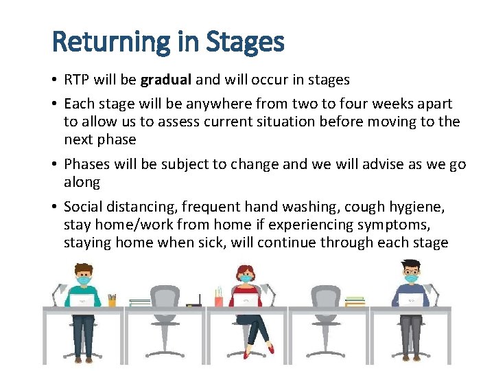 Returning in Stages • RTP will be gradual and will occur in stages •