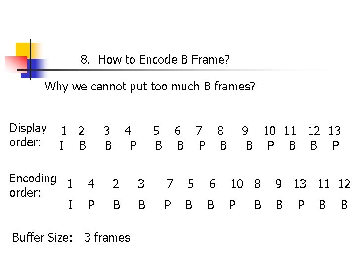 8. How to Encode B Frame? Why we cannot put too much B frames?