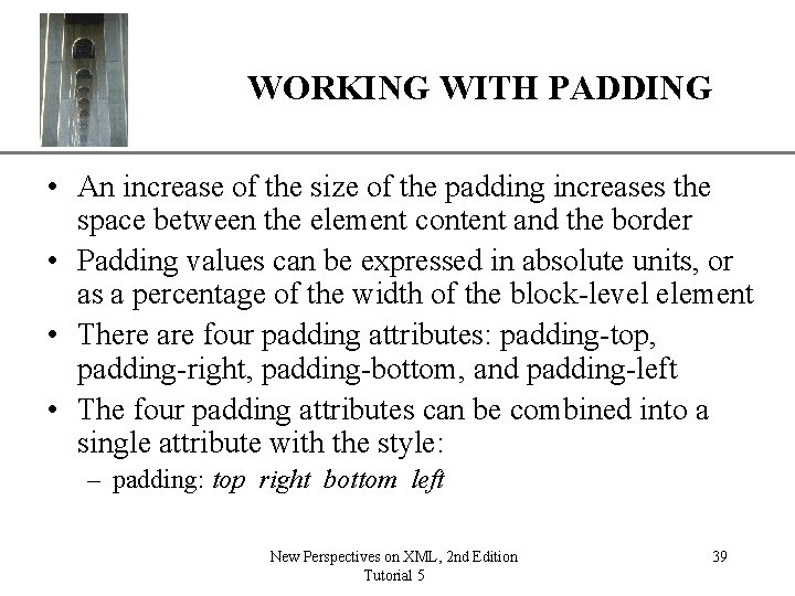 WORKING WITH PADDING XP • An increase of the size of the padding increases