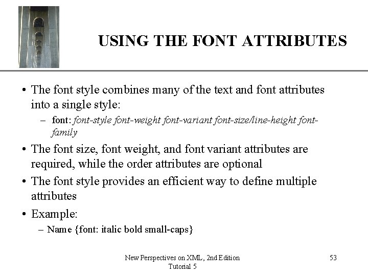 XP USING THE FONT ATTRIBUTES • The font style combines many of the text