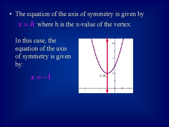  • The equation of the axis of symmetry is given by where h