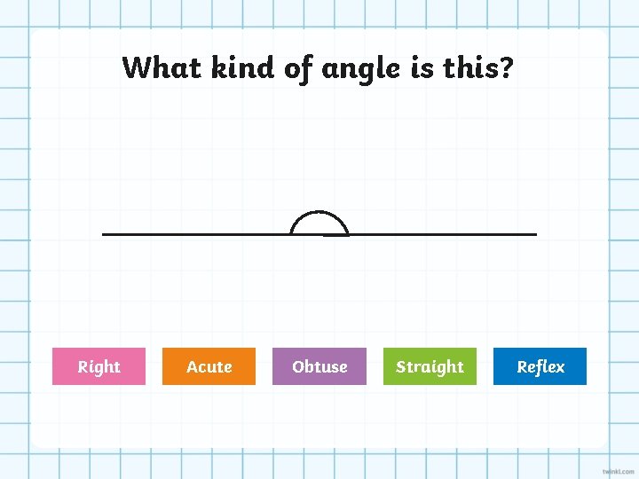 What kind of angle is this? Right Acute Obtuse Straight Reflex 