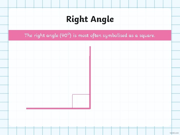 Right Angle The right angle (90⁰) is most often symbolised as a square. 