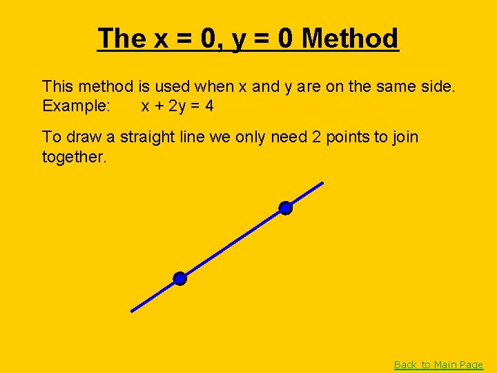 The x = 0, y = 0 Method This method is used when x
