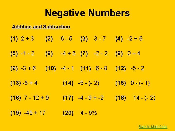 Negative Numbers Addition and Subtraction (1) 2 + 3 (2) 6 -5 (3) (5)