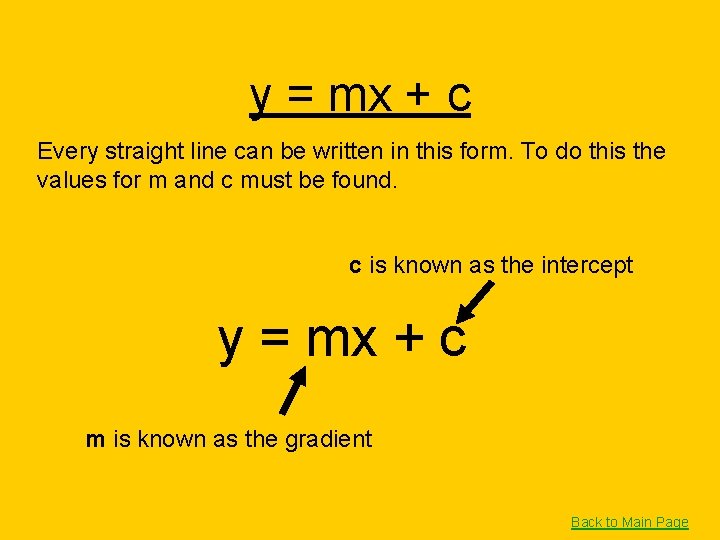 y = mx + c Every straight line can be written in this form.