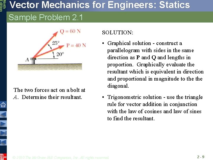 Ninth Edition Vector Mechanics for Engineers: Statics Sample Problem 2. 1 SOLUTION: The two