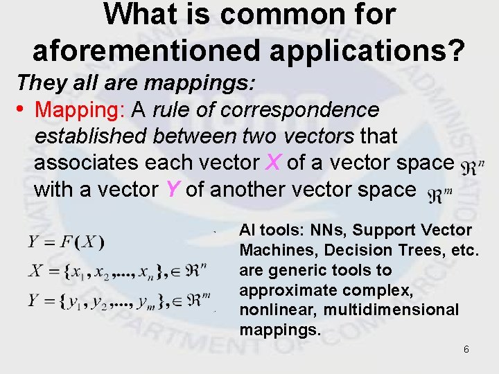 What is common for aforementioned applications? They all are mappings: • Mapping: A rule What is common for aforementioned applications? They all are mappings: • Mapping: A rule
