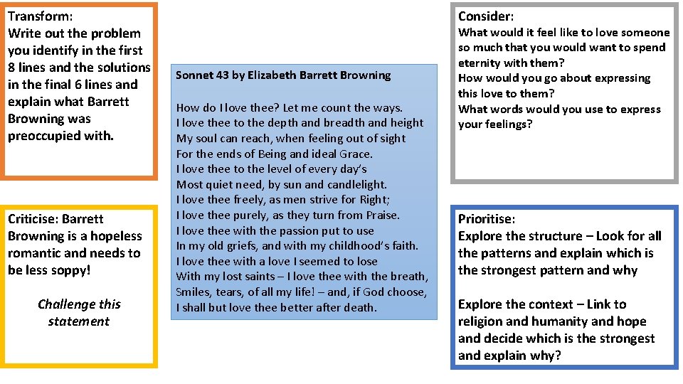 Transform: Write out the problem you identify in the first 8 lines and the