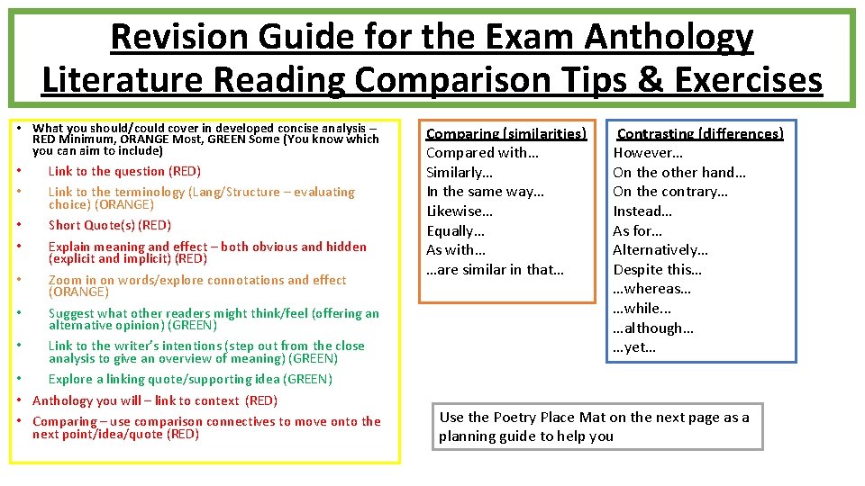 Revision Guide for the Exam Anthology Literature Reading Comparison Tips & Exercises • What