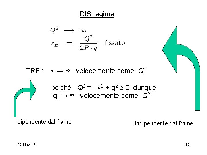 DIS regime TRF : → ∞ velocemente come Q 2 poiché Q 2 =