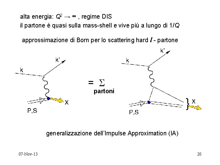 alta energia: Q 2 → ∞ , regime DIS il partone è quasi sulla