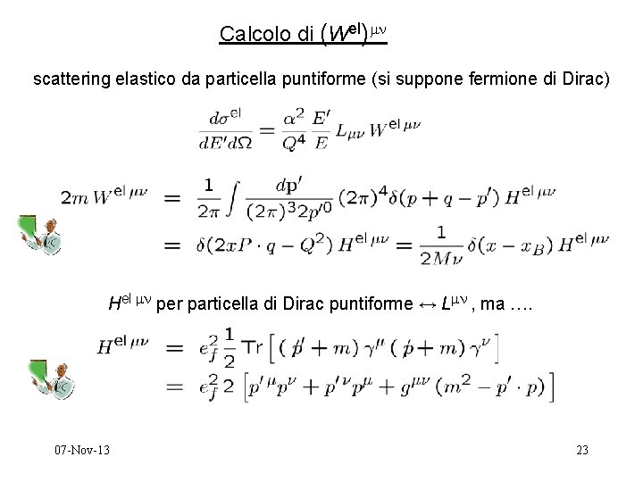 Calcolo di (Wel) scattering elastico da particella puntiforme (si suppone fermione di Dirac) Hel