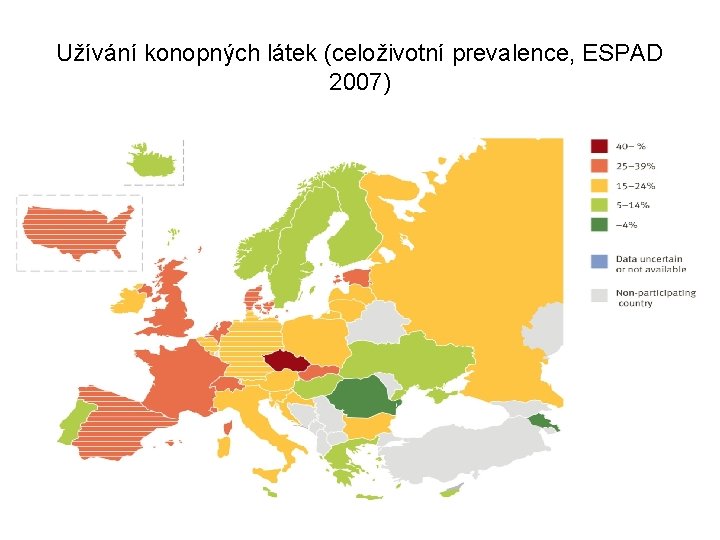 Užívání konopných látek (celoživotní prevalence, ESPAD 2007) 