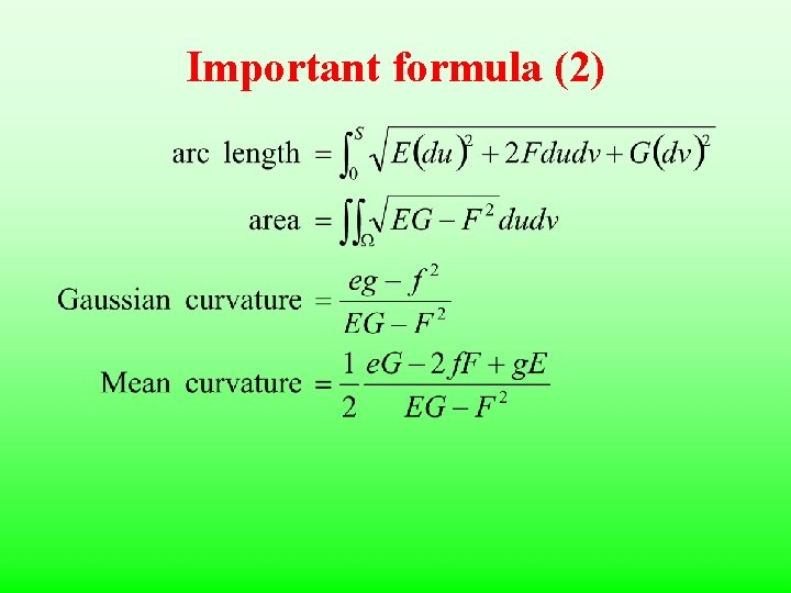 Important formula (2) 