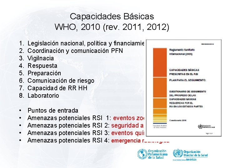 Capacidades Básicas WHO, 2010 (rev. 2011, 2012) 1. 2. 3. 4. 5. 6. 7.