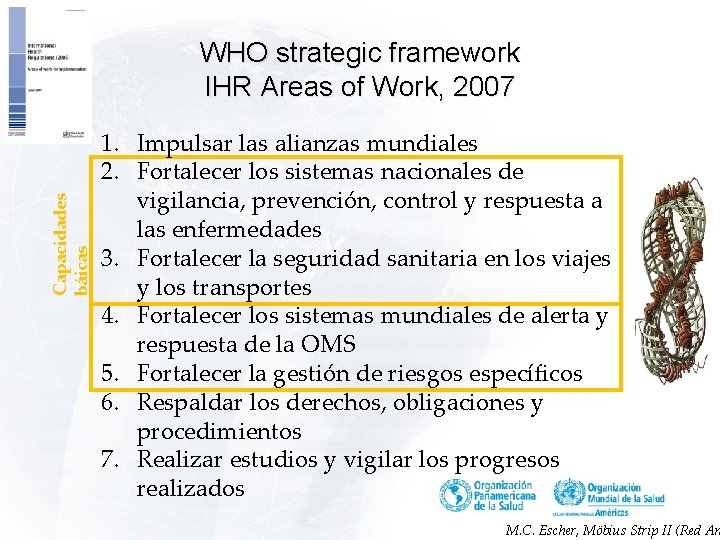 Capacidades báicas WHO strategic framework IHR Areas of Work, 2007 1. Impulsar las alianzas