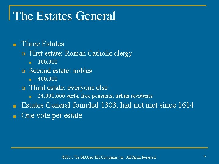 The Estates General ■ Three Estates ❑ First estate: Roman Catholic clergy ■ ❑