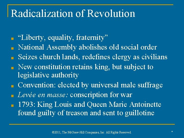 Radicalization of Revolution ■ ■ ■ ■ “Liberty, equality, fraternity” National Assembly abolishes old