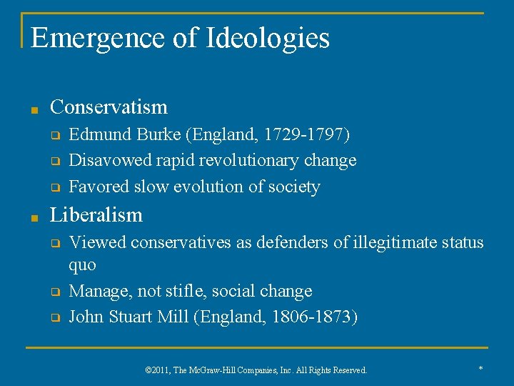 Emergence of Ideologies ■ Conservatism ❑ ❑ ❑ ■ Edmund Burke (England, 1729 -1797)