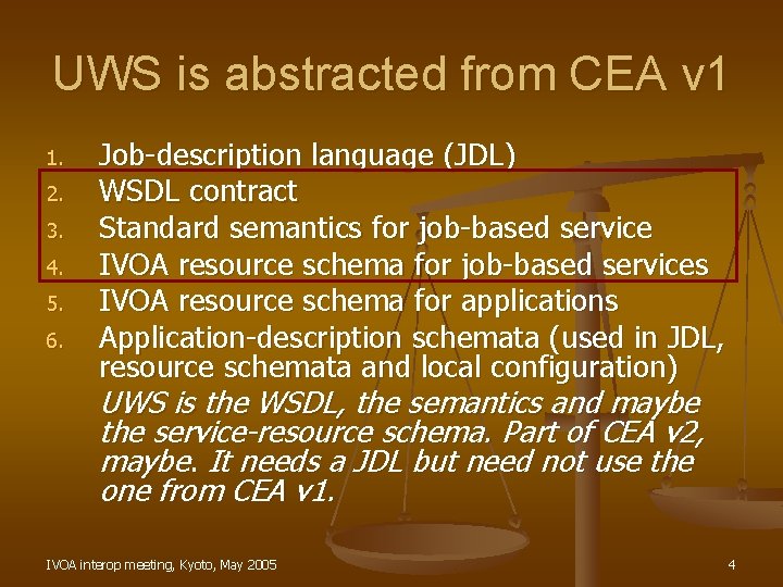 UWS is abstracted from CEA v 1 1. 2. 3. 4. 5. 6. Job-description